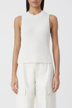 Crew Neck Racer Top - Ecru - Femme