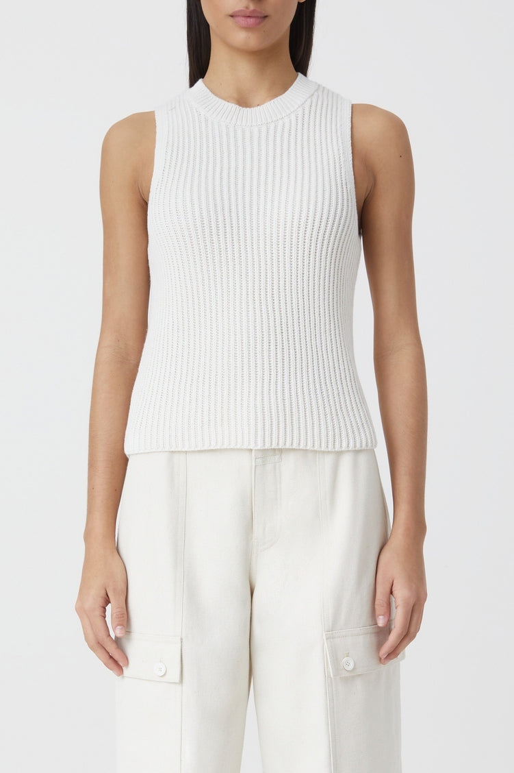 Crew Neck Racer Top - Ecru - Femme