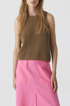 Crew Neck Racer Top - Nutmeg - Femme