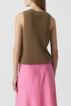 Crew Neck Racer Top - Nutmeg - Femme