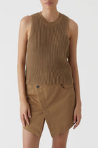 Crew Neck Racer Top - Nutmeg - Femme