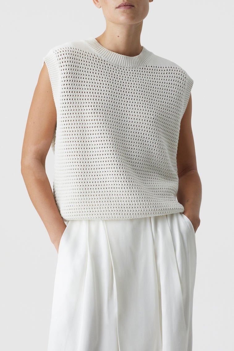 Crew Neck Vest - Ecru - Femme