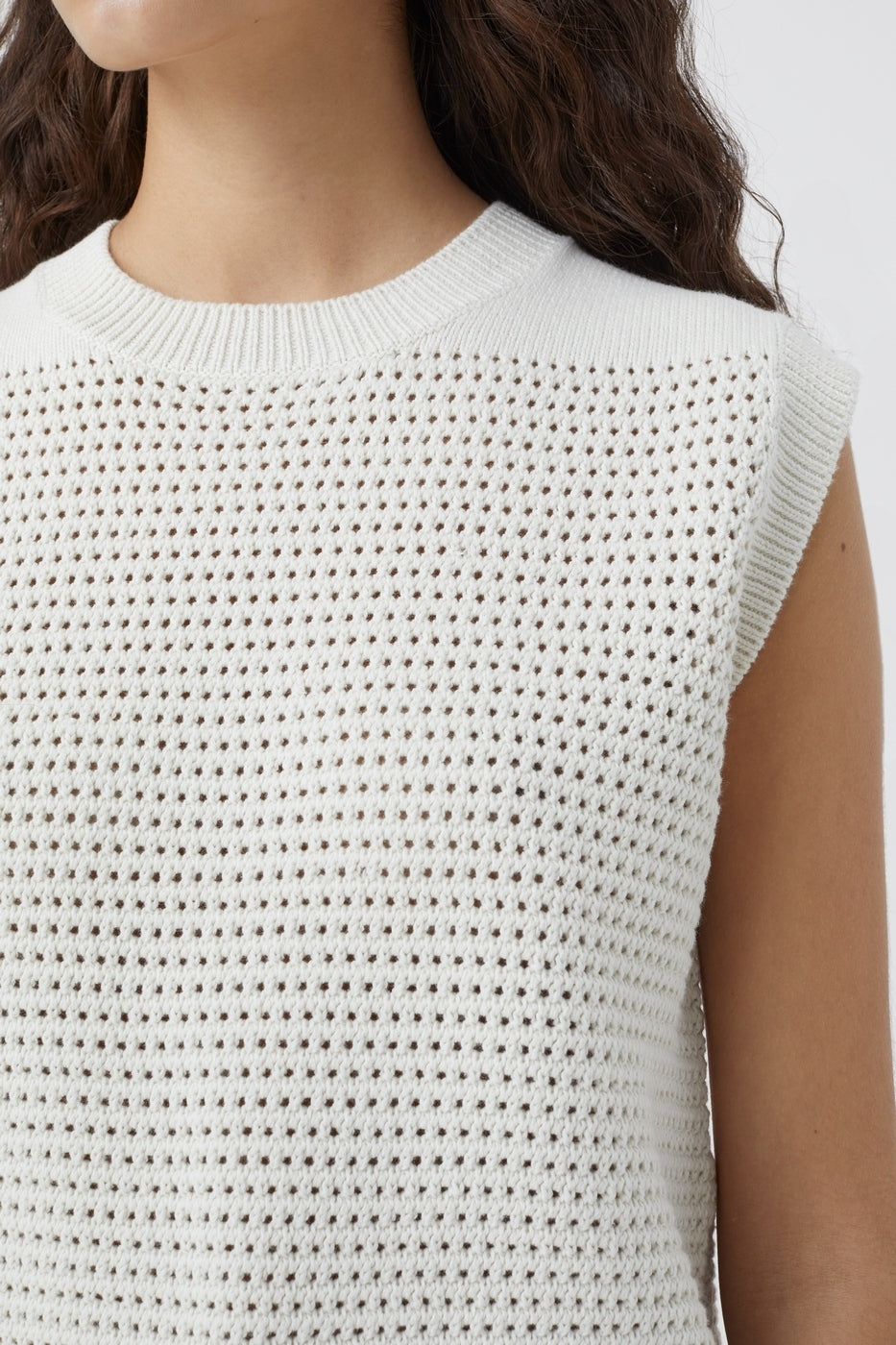 Crew Neck Vest - Ecru - Femme