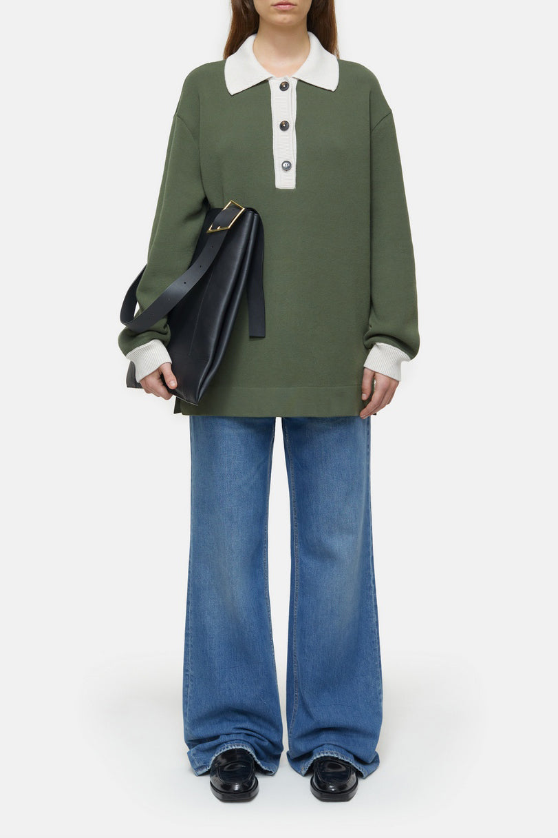 Polo Long Sleeve - Green Weed - Femme