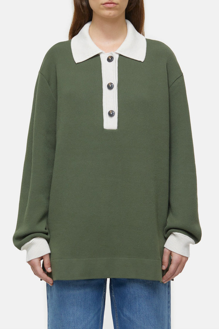 Polo Long Sleeve - Green Weed - Femme
