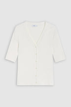 V Cardigan Short Sleeve - Ecru - Femme