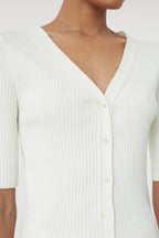 V Cardigan Short Sleeve - Ecru - Femme
