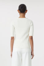 V Cardigan Short Sleeve - Ecru - Femme