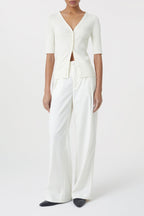 V Cardigan Short Sleeve - Ecru - Femme