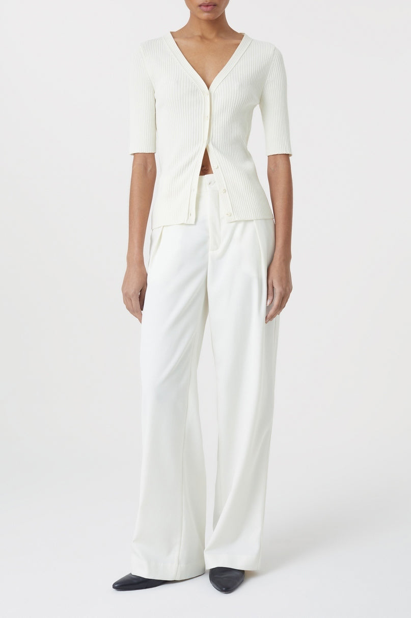 V Cardigan Short Sleeve - Ecru - Femme