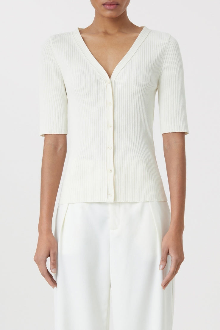 V Cardigan Short Sleeve - Ecru - Femme