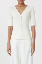 V Cardigan Short Sleeve - Ecru - Femme