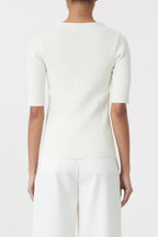 V Cardigan Short Sleeve - Ecru - Femme