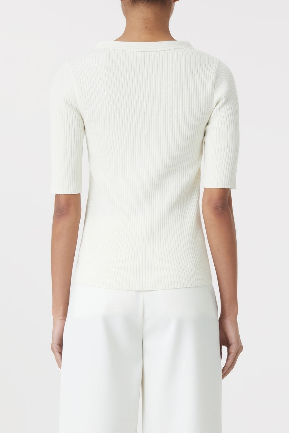 V Cardigan Short Sleeve - Ecru - Femme