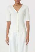 V Cardigan Short Sleeve - Ecru - Femme