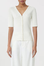 V Cardigan Short Sleeve - Ecru - Femme