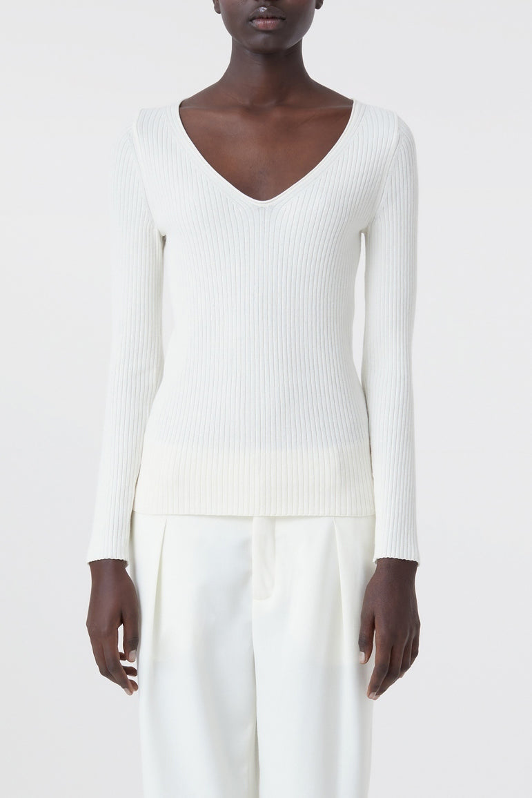 V Neck Long Sleeve - Ecru - Femme