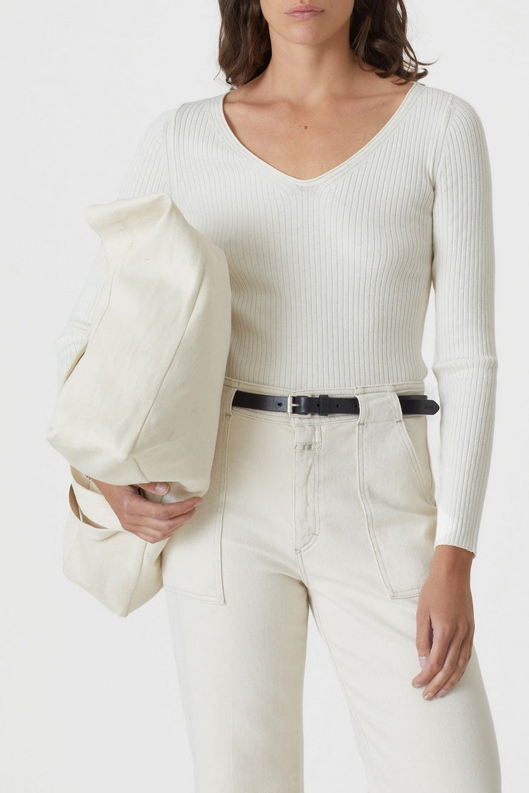 V Neck Long Sleeve - Ecru - Femme