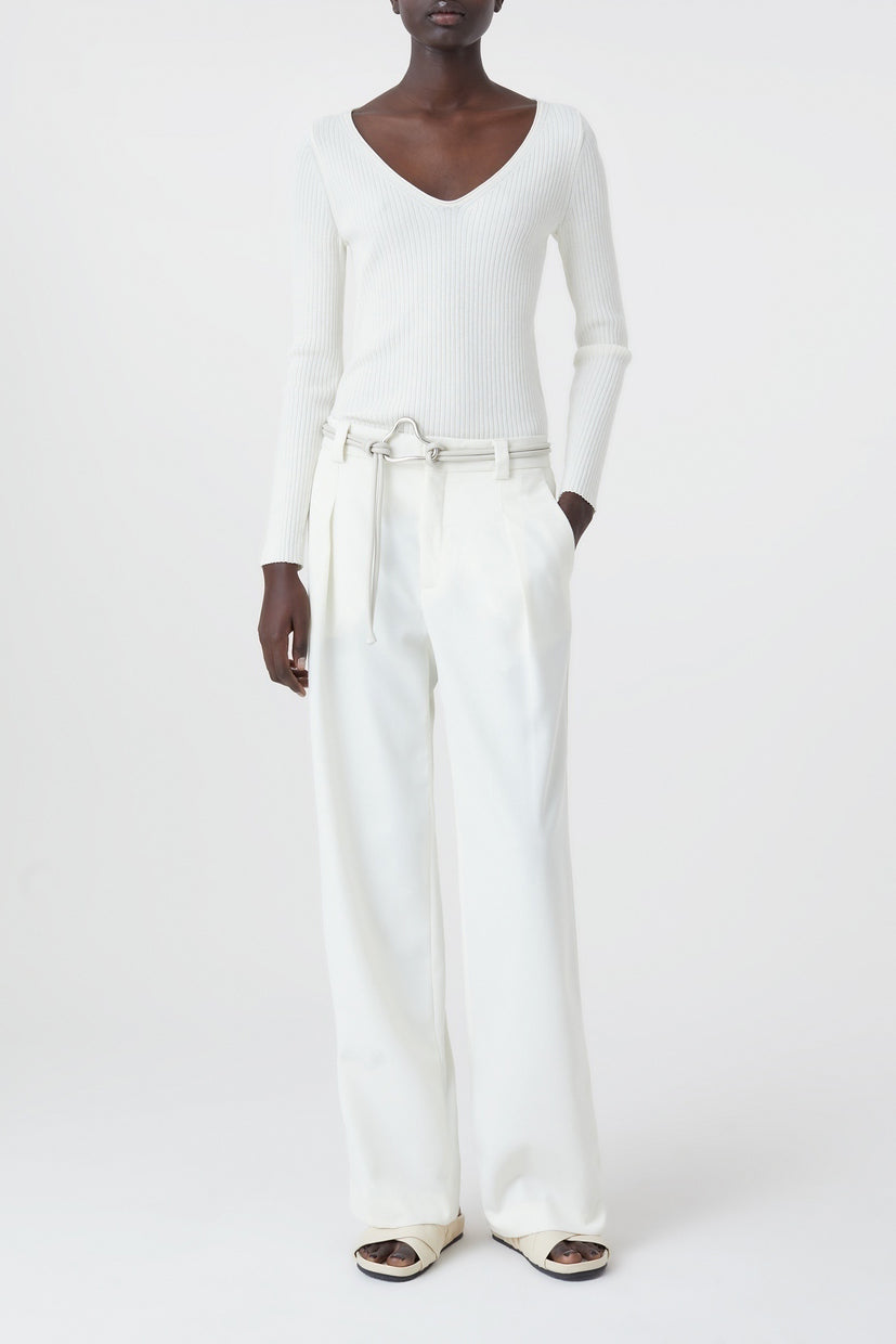 V Neck Long Sleeve - Ecru - Femme