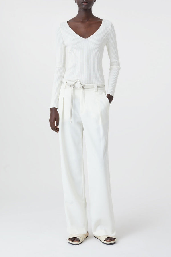 V Neck Long Sleeve - Ecru - Femme