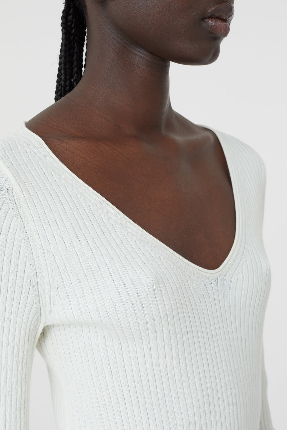 V Neck Long Sleeve - Ecru - Femme