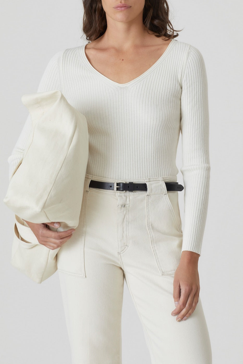 V Neck Long Sleeve - Ecru - Femme