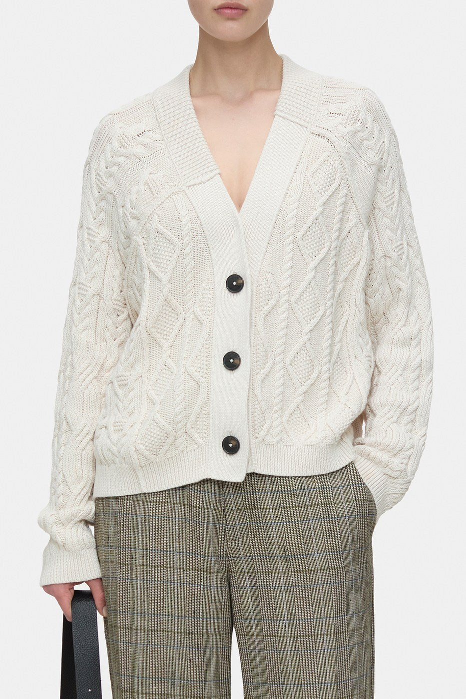 V Cardigan Long Sleeve - Ivory - Femme