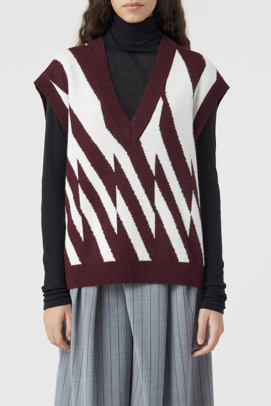 V Neck Vest - Dark Raisin Red - Femme