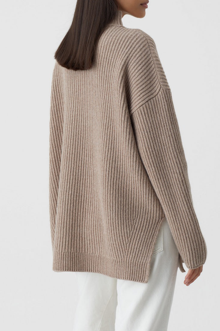 Turtle Neck With Slits - Brown Marble - Femme