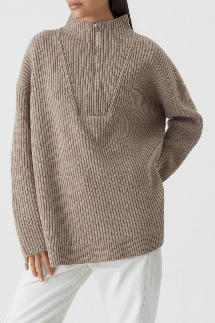 Turtle Neck With Slits - Brown Marble - Femme
