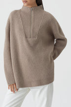 Turtle Neck With Slits - Brown Marble - Femme