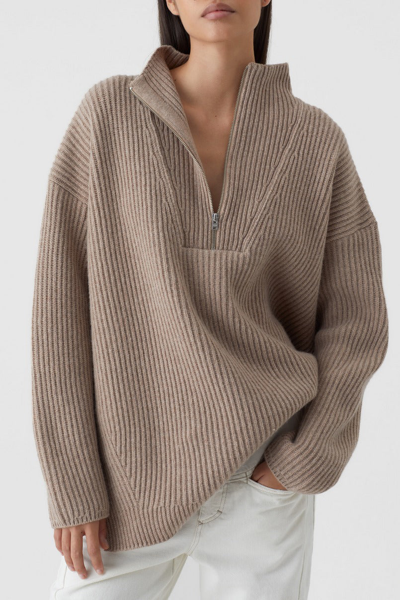 Turtle Neck With Slits - Brown Marble - Femme