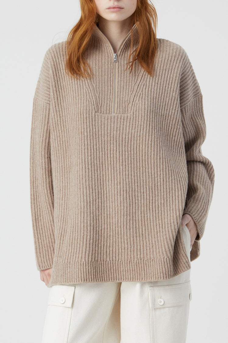 Turtle Neck With Slits - Brown Marble - Femme