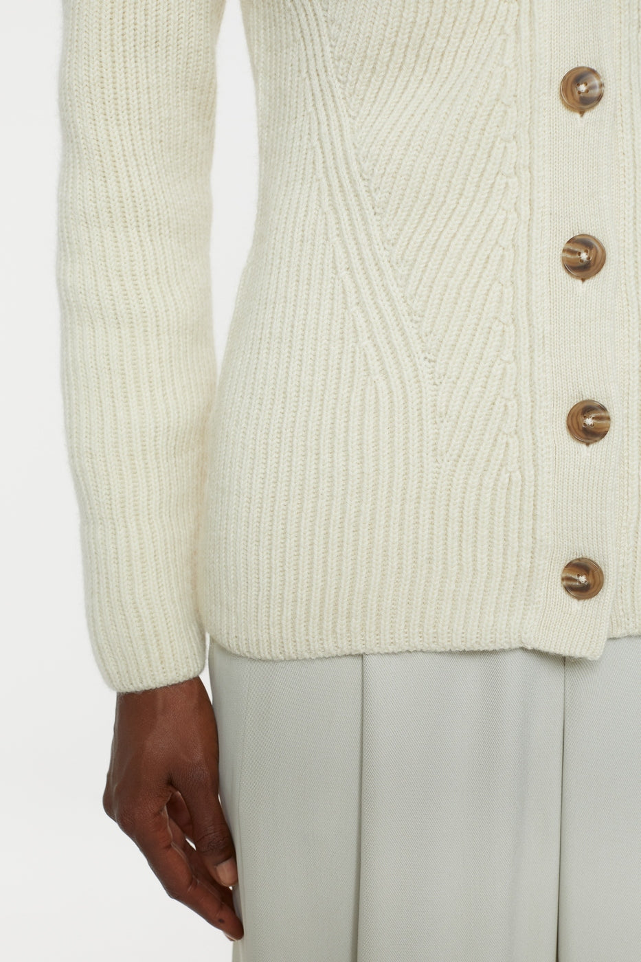 V Cardigan Long Sleeve - Ivory - Femme