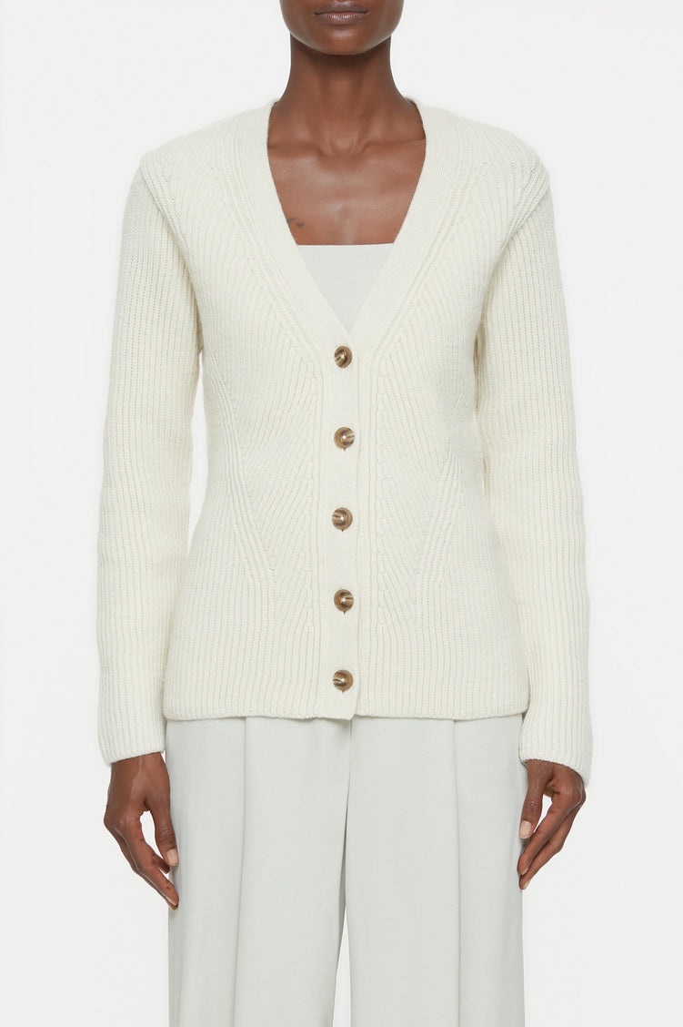 V Cardigan Long Sleeve - Ivory - Femme