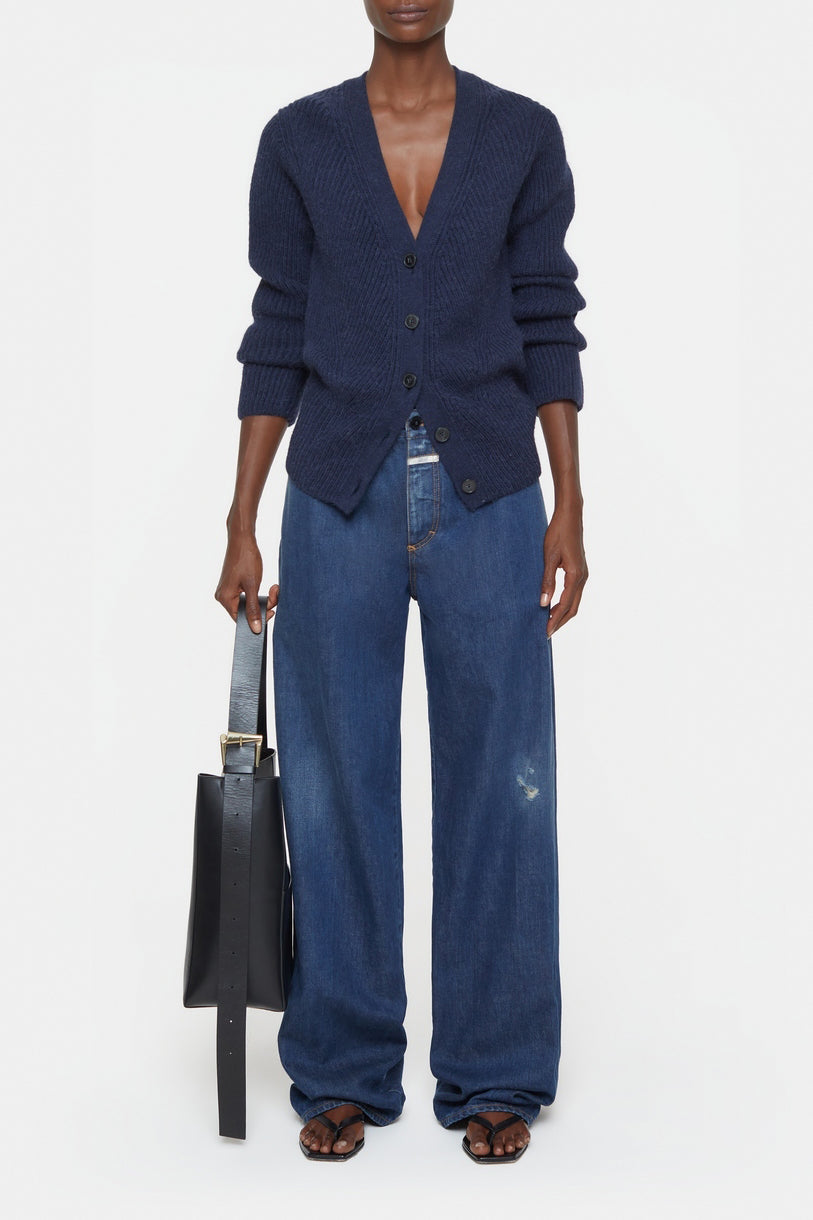 V Cardigan Long Sleeve - Space Blue - Femme