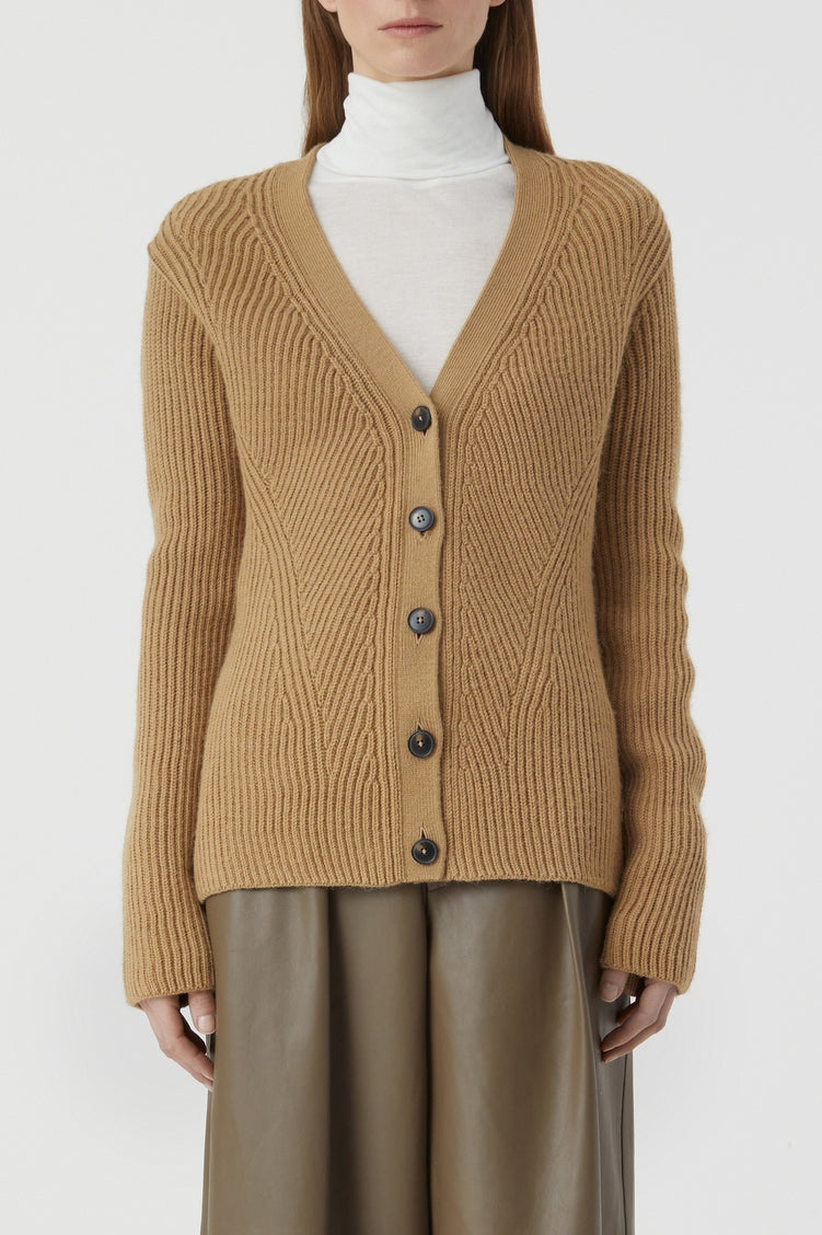 V Cardigan Long Sleeve - Dried Tabaco - Femme