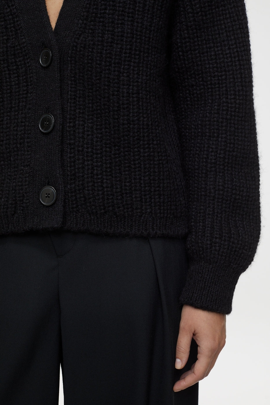V Cardigan Long Sleeve - Black - Femme
