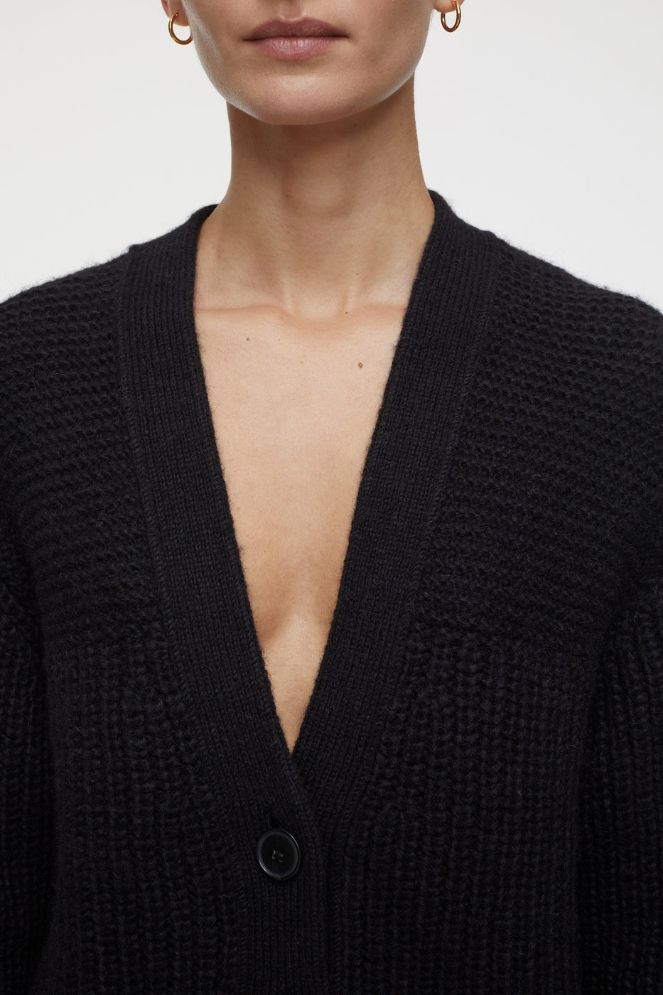 V Cardigan Long Sleeve - Black - Femme