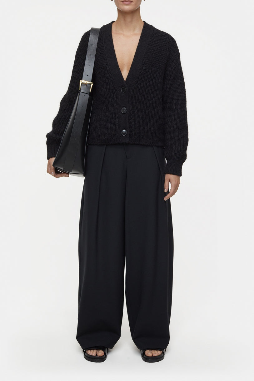 V Cardigan Long Sleeve - Black - Femme