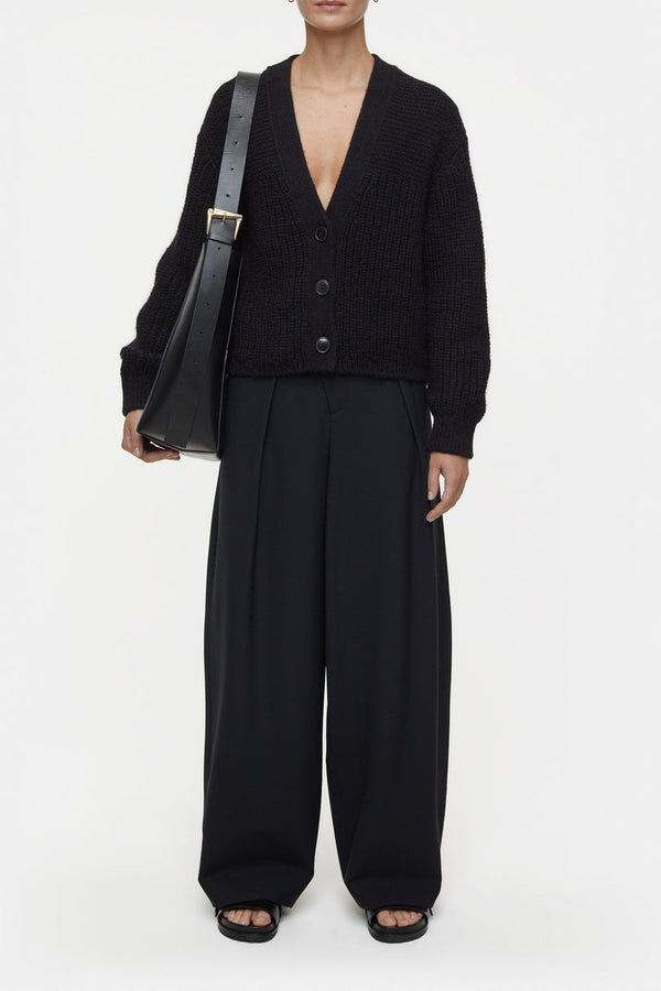 V Cardigan Long Sleeve - Black - Femme