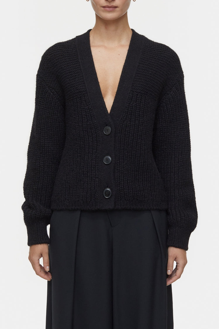 V Cardigan Long Sleeve - Black - Femme