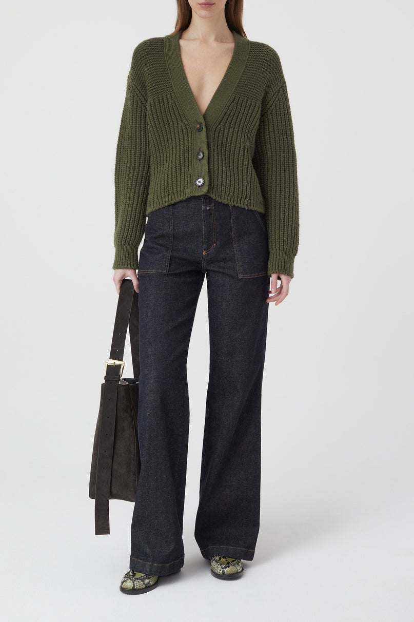 V Cardigan Long Sleeve - Industrial Green - Femme