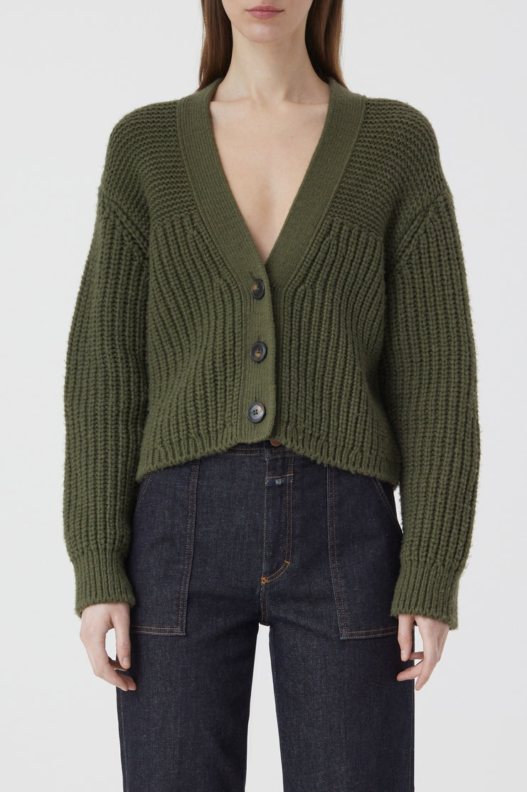 V Cardigan Long Sleeve - Industrial Green - Femme