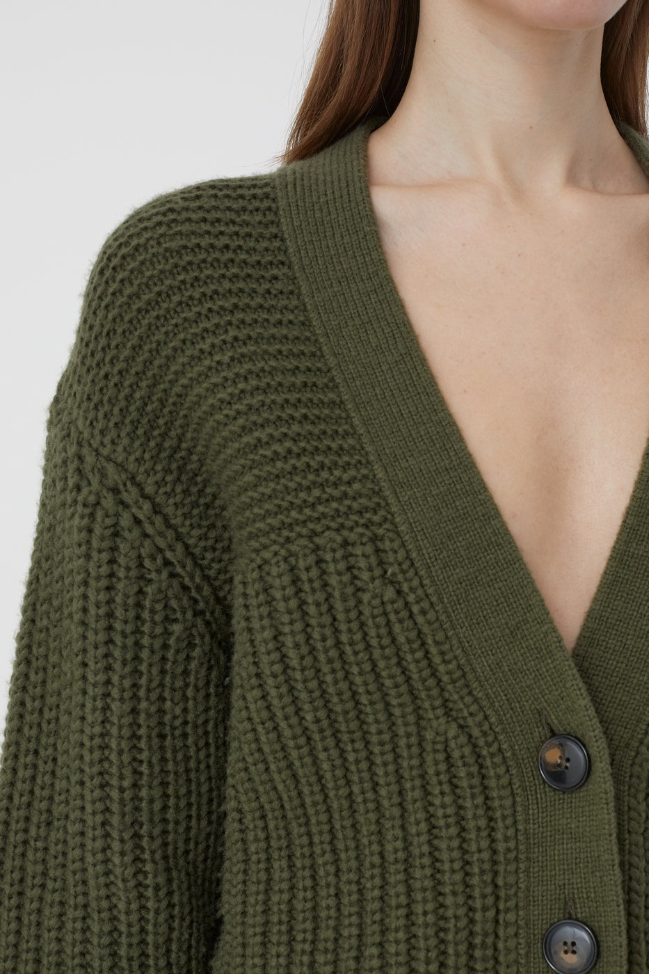 V Cardigan Long Sleeve - Industrial Green - Femme