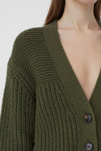 V Cardigan Long Sleeve - Industrial Green - Femme