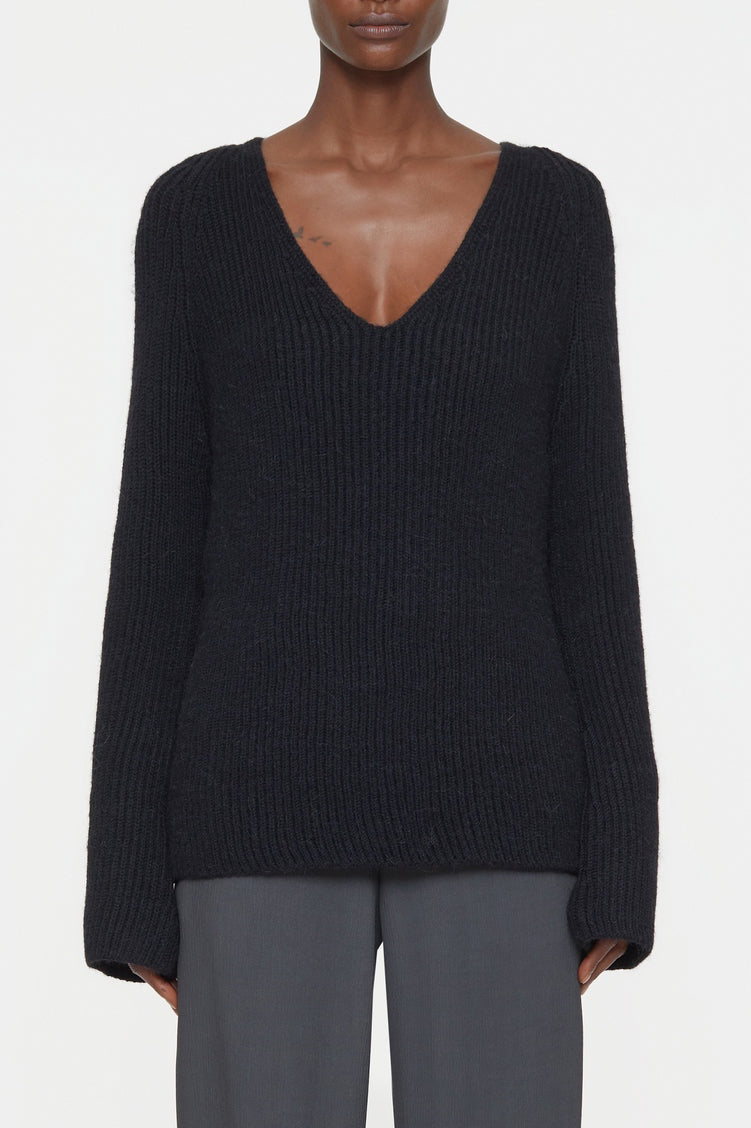 V Neck Long Sleeve - Black - Femme