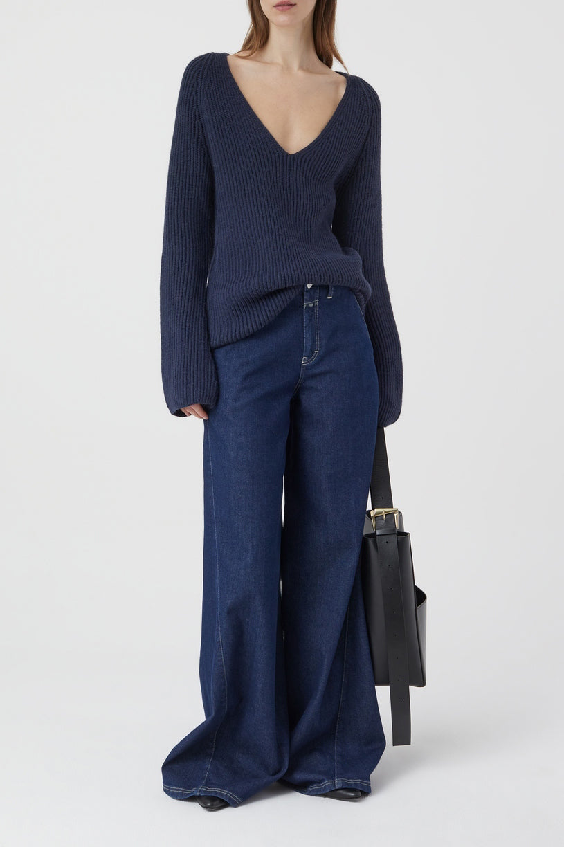 V Neck Long Sleeve - Space Blue - Femme