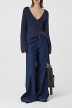 V Neck Long Sleeve - Space Blue - Femme