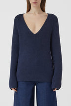 V Neck Long Sleeve - Space Blue - Femme